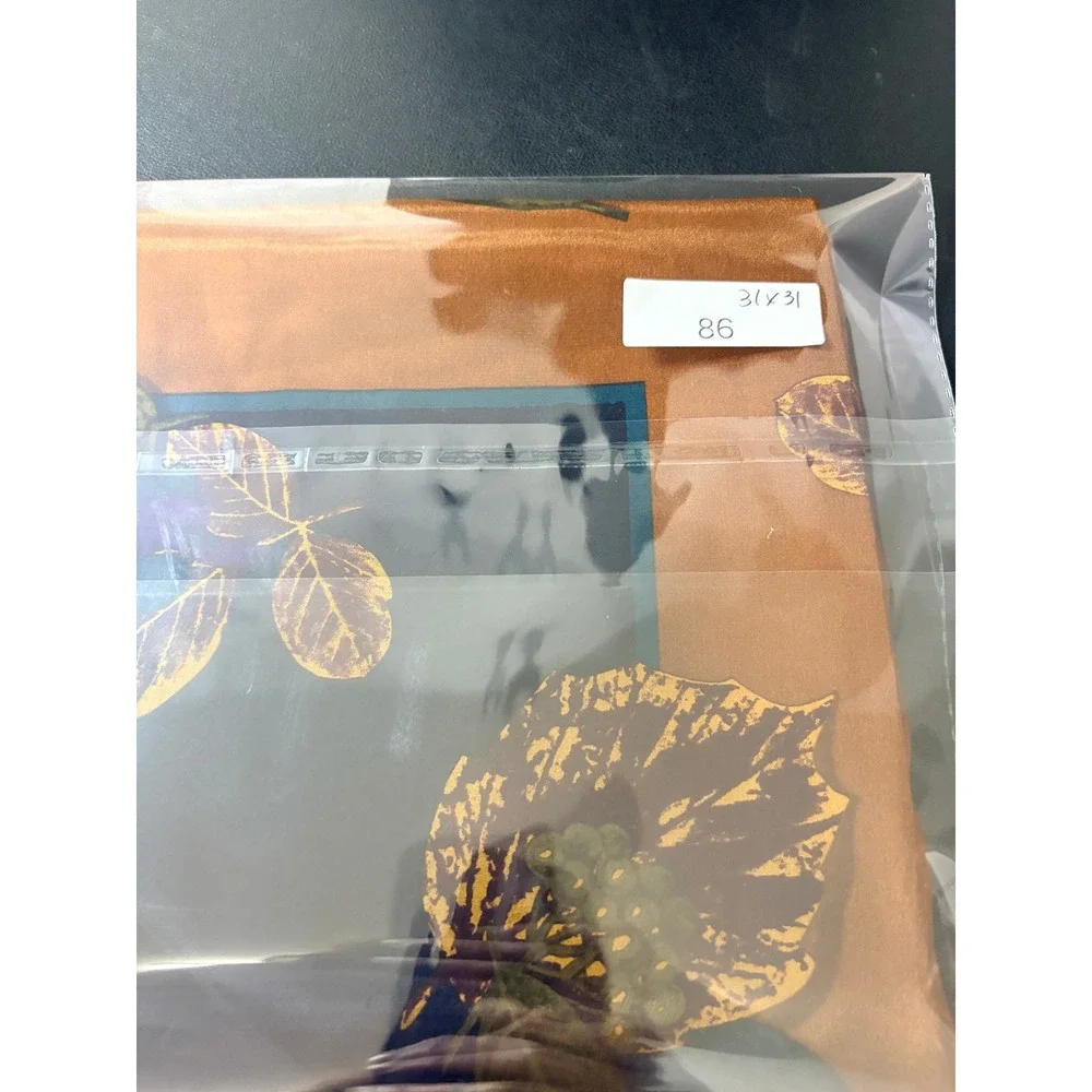 Liz Claiborne Silk Scarf Navy Copper Teal Leaf‎ Berry Print Square 31x31 Vintage
